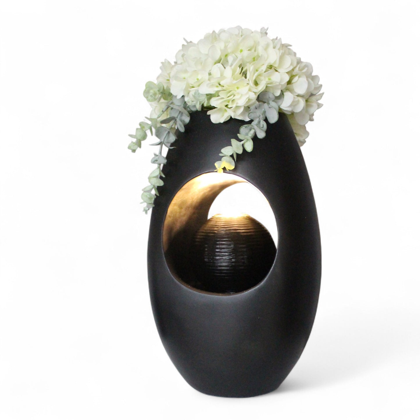 Zimmerbrunnen Blumenvase schwarz BK913 mit LED Beleuchtung Tischbrunnen Vase modern Brunnen Wasserspiel 40 cm