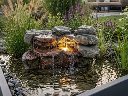 Teichwasserfall mit LED & Pumpe 500 L/h – Wasserfall Felsen für Gartenteich
