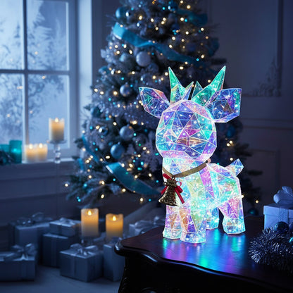 Beleuchtetes Rentier LED Kristall-Optik 41 cm – kaltweiß leuchtende Weihnachtsdekoration für Innen & Terrasse – Netzteil mit Timer 6 h – festliche Winterdeko Weihnachtsbeleuchtung