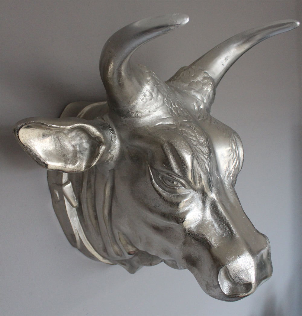 Bullenkopf Wanddekoration Aluminium 56x50x42 cm Schädel Skulptur