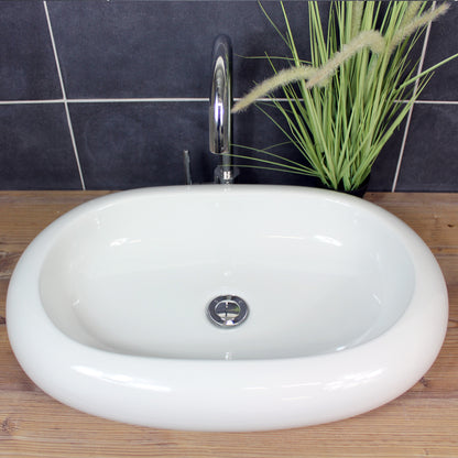 Aufsatzwaschbecken 62 x 40 x 10 cm länglich abgerundet Waschbecken Waschschale Keramik Weiß modern