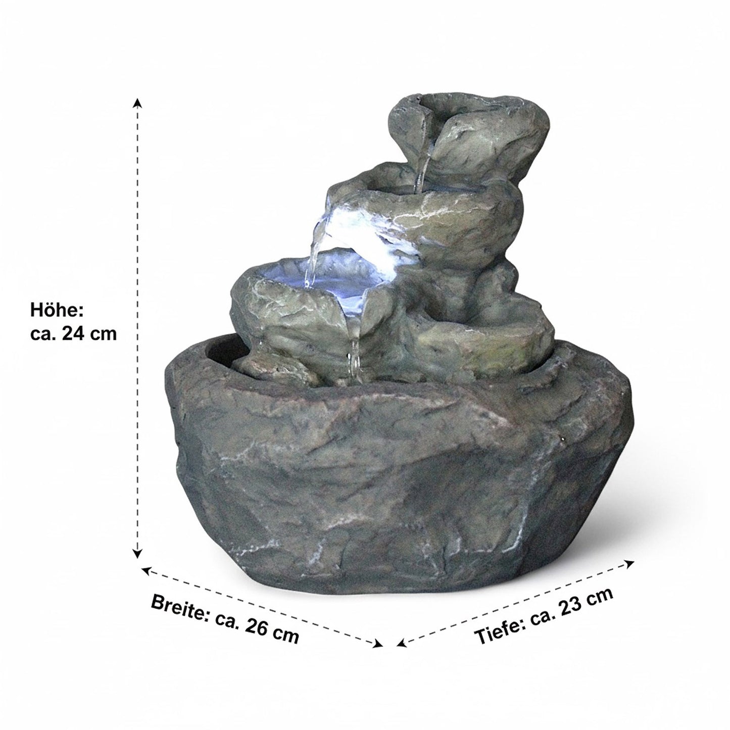 Zimmerbrunnen in Fels-Optik mit LED Beleuchtung Tischbrunnen Wasserspiel SB-LR002 Wasserfall Deko Brunnen
