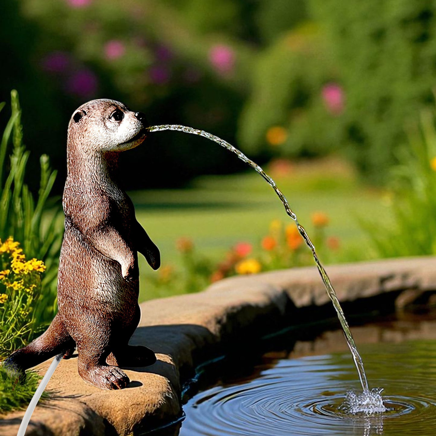 Solar Wasserspeier Otter Gartenteichdeko Solarspringbrunnen Wasserspiel Brunnen Gartenbrunnen