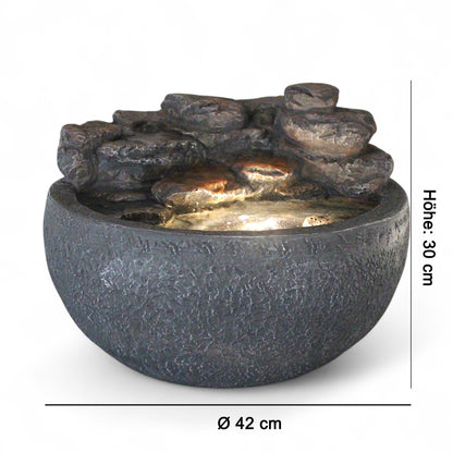Springbrunnen mit LED Beleuchtung TP3003 Zimmerbrunnen rund Stein-Optik Wasserfall Gartenbrunnen 42x30 cm Wasserspiel Deko