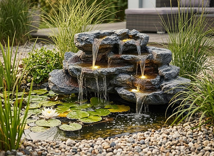 Kunstfelsen Wasserfall für Teich BK-T300 – Brunnen LED Teichdeko Steinoptik