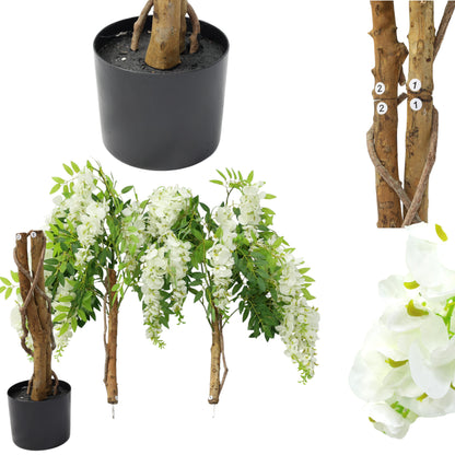 Kunstpflanze Wisteria im Topf 120 cm künstliche Pflanze weiße Blüten Dekopflanze