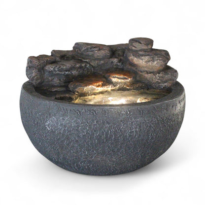 Springbrunnen mit LED Beleuchtung TP3003 Zimmerbrunnen rund Stein-Optik Wasserfall Gartenbrunnen 42x30 cm Wasserspiel Deko