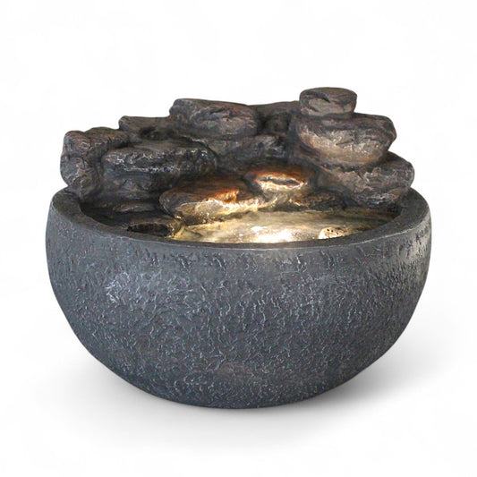 Springbrunnen mit LED Beleuchtung TP3003 Zimmerbrunnen rund Stein-Optik Wasserfall Gartenbrunnen 42x30 cm Wasserspiel Deko