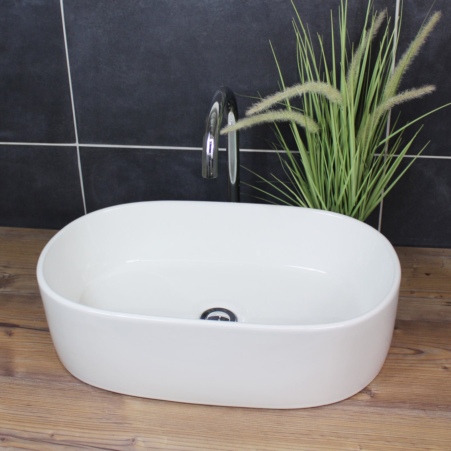 Design Aufsatzwaschbecken 56 x 34,5 x 14 cm Waschbecken modern Keramik Weiß Waschschale