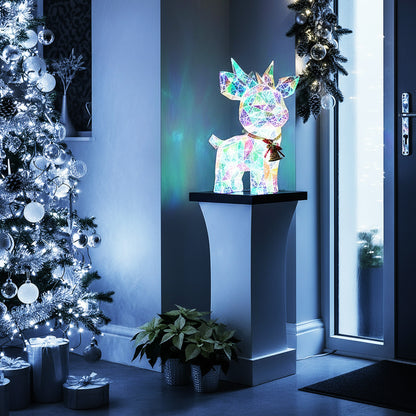 Beleuchtetes Rentier LED Kristall-Optik 41 cm – kaltweiß leuchtende Weihnachtsdekoration für Innen & Terrasse – Netzteil mit Timer 6 h – festliche Winterdeko Weihnachtsbeleuchtung