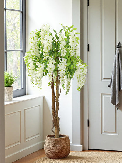 Kunstpflanze Wisteria im Topf 120 cm künstliche Pflanze weiße Blüten Dekopflanze