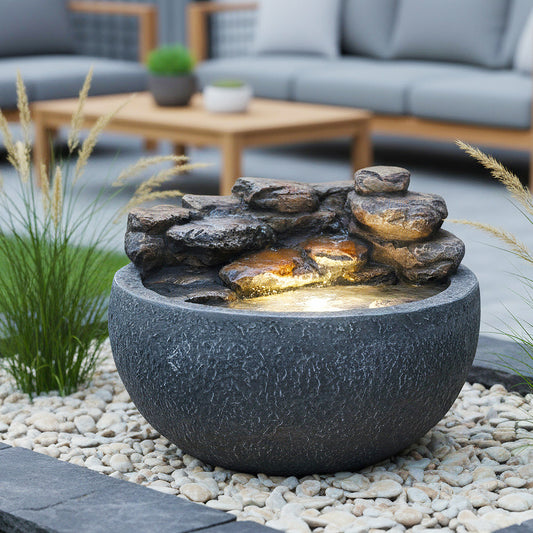 Springbrunnen mit LED Beleuchtung TP3003 Zimmerbrunnen rund Stein-Optik Wasserfall Gartenbrunnen 42x30 cm Wasserspiel Deko