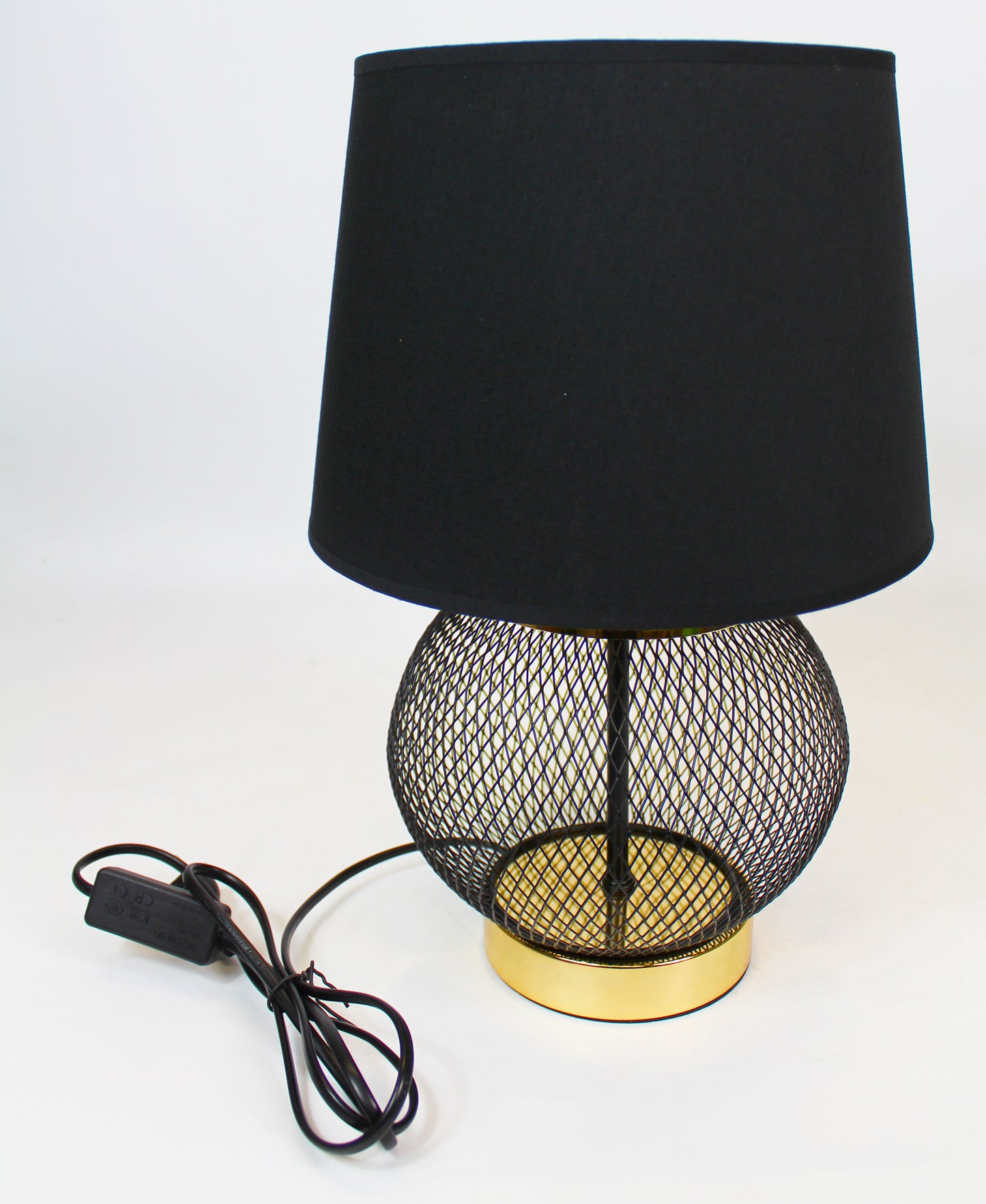Tischlampe schwarz gold rund 25x38 cm mit schwarzem Schirm Nachttischlampe