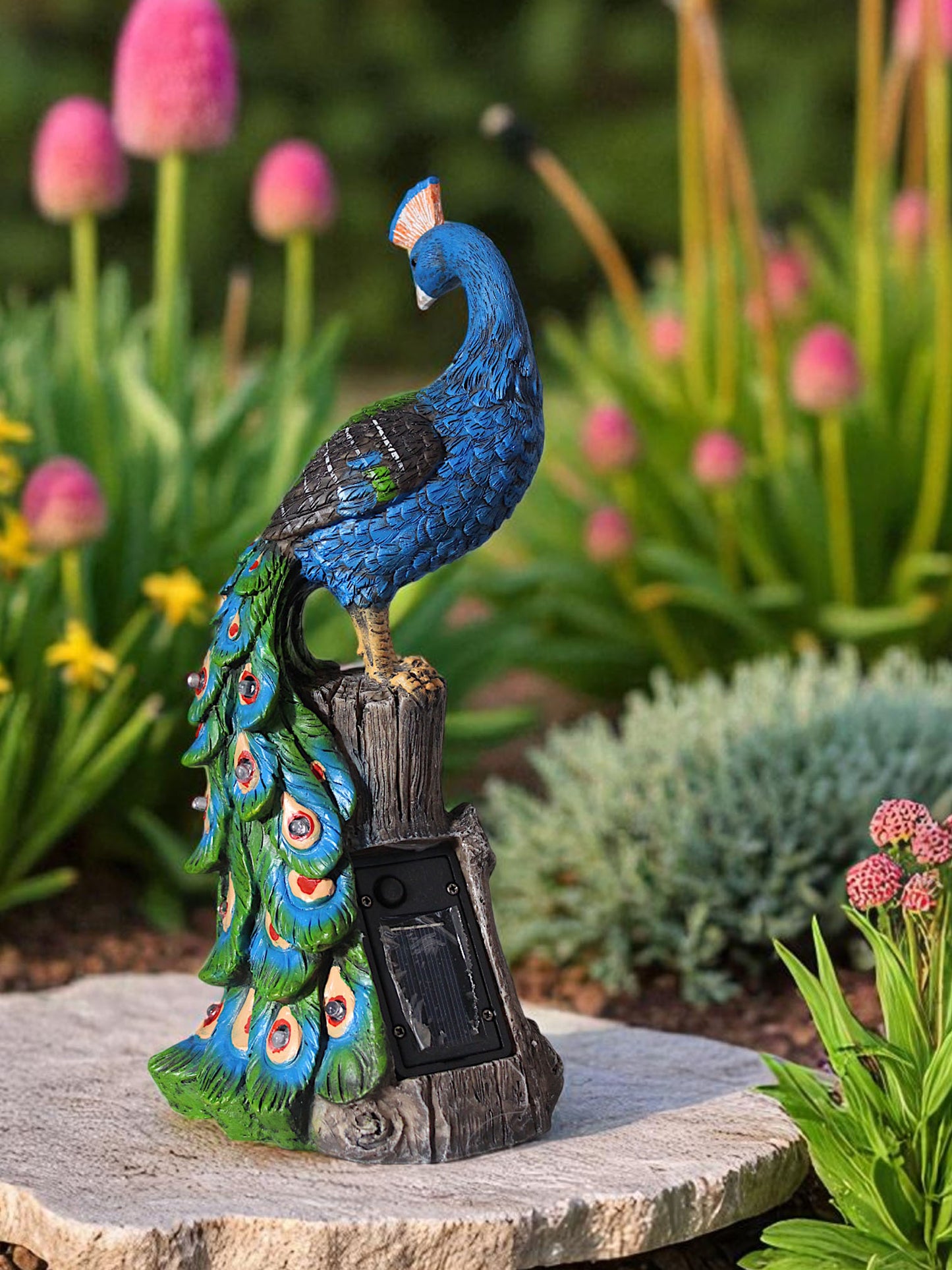 Solar Gartenfigur Pfau Gartendeko beleuchtet Solarleuchte Farbwechsel 31 cm Solarlampe Tierfigur Solarleuchte