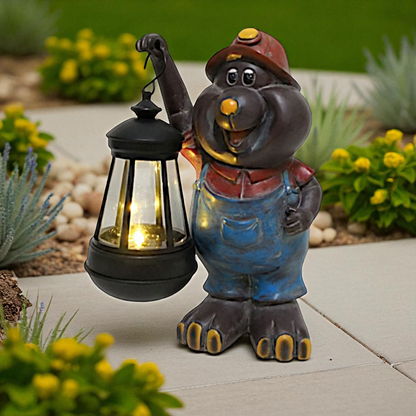 Solar Maulwurf Figur mit Laterne | LED Gartenfigur 21 cm warmweiß solarleuchte wetterfest Polyresin