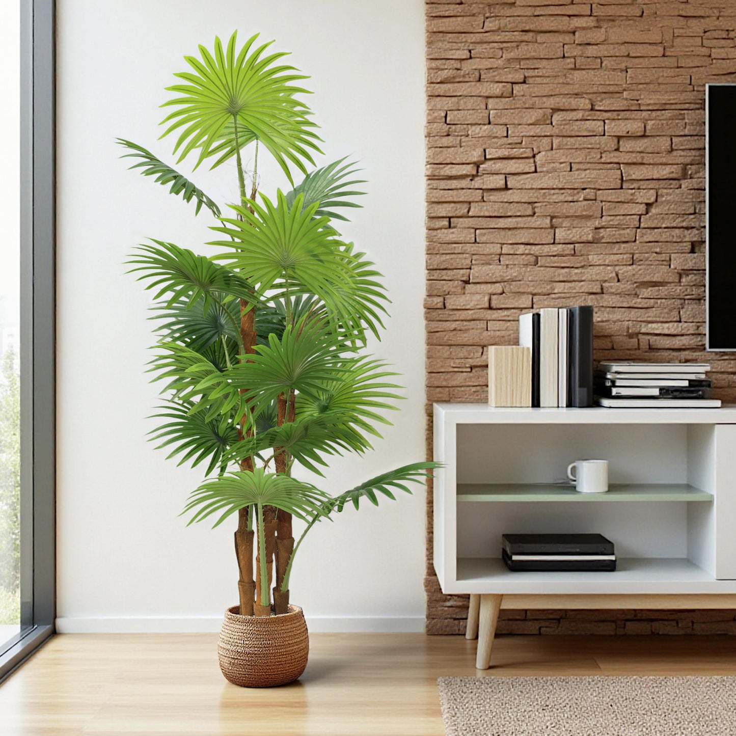 Künstlicher Palme 160 cm im Topf Fächerpalme Kunstpflanze groß Pflanze Dekoration Kunstbaum