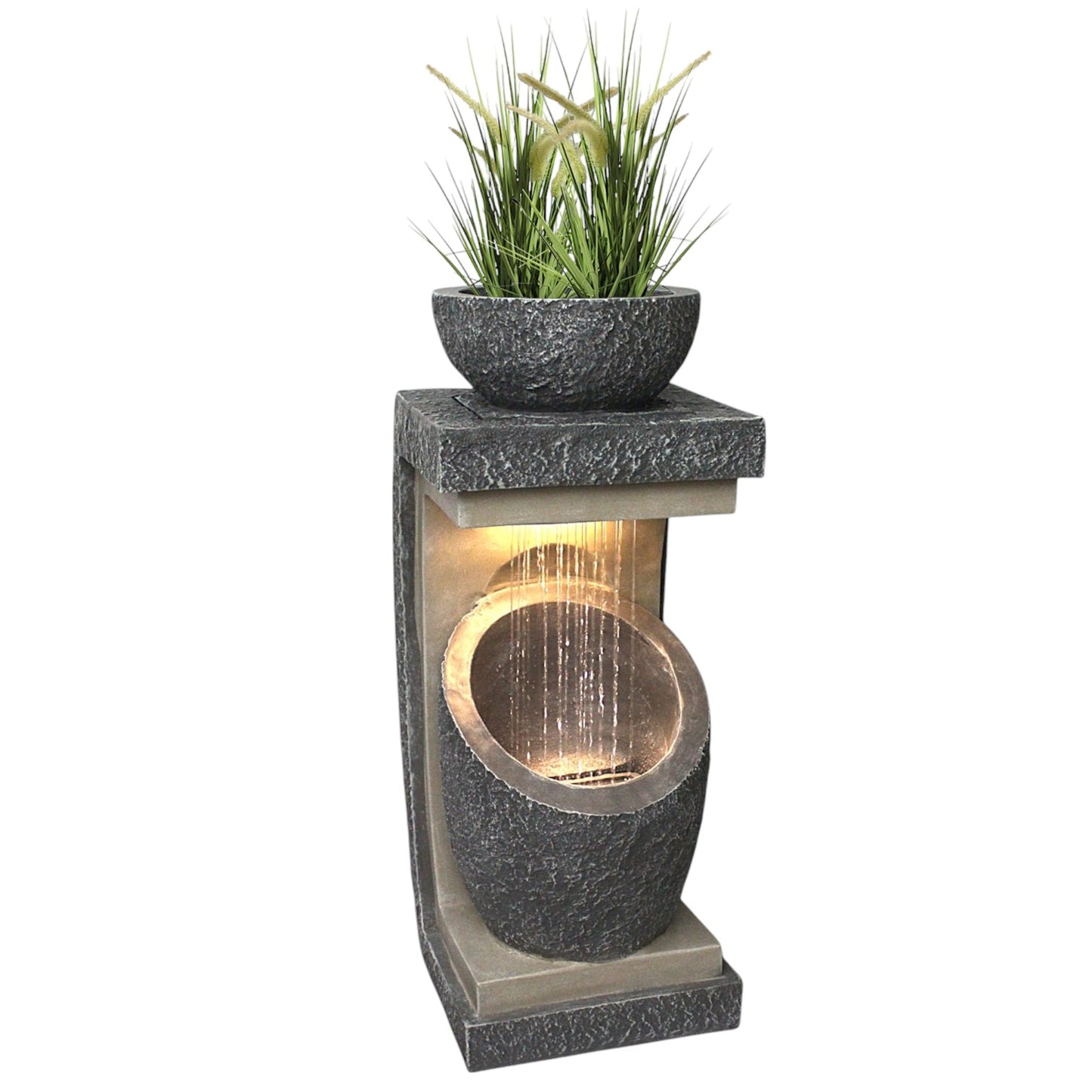 Gartenbrunnen mit LED Beleuchtung WIN 30 moderner Springbrunnen bepflanzbar Gartendekoration Steinoptik 81 cm
