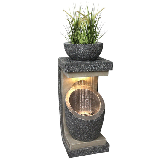 Gartenbrunnen mit LED Beleuchtung WIN 30 moderner Springbrunnen bepflanzbar Gartendekoration Steinoptik 81 cm