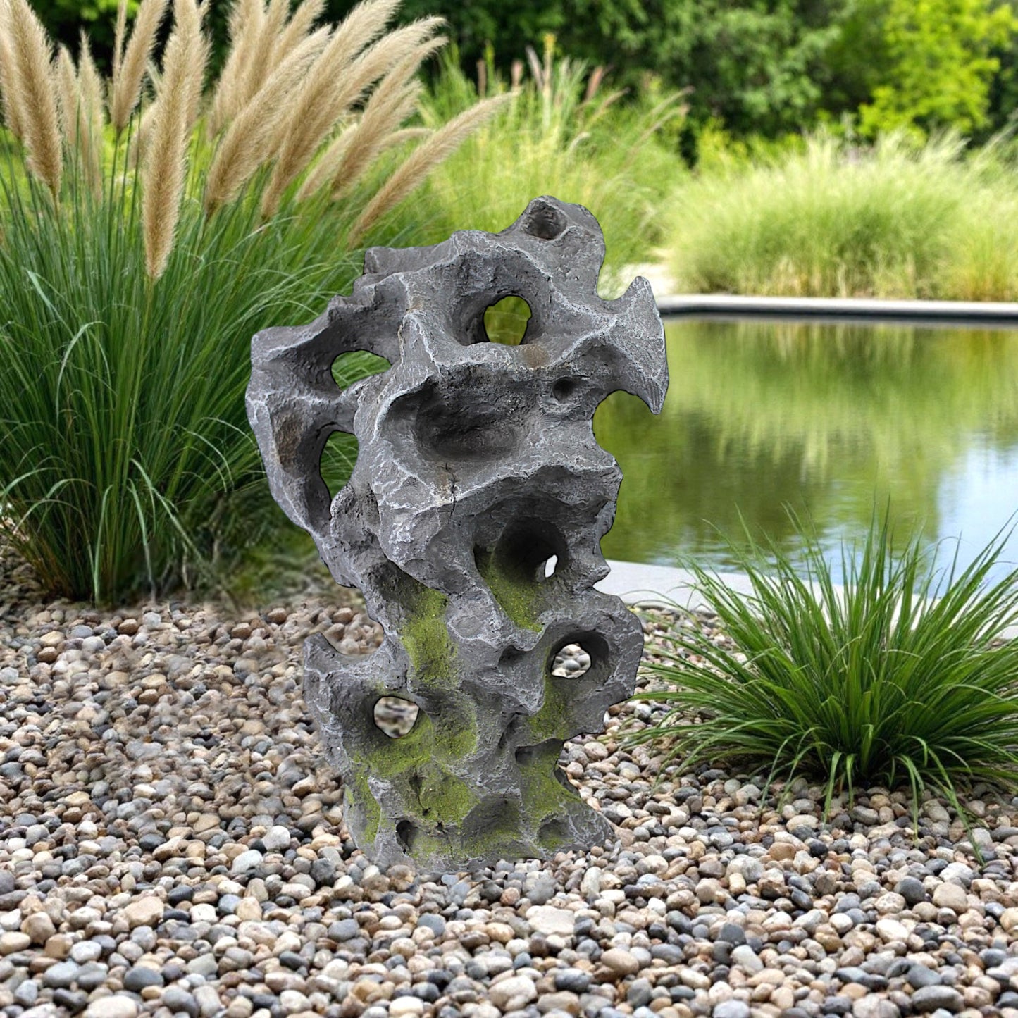 Künstlicher Gartenfelsen in Ozeanfindling-Optik Deko für Garten & Teich Gartenstein Steinskulptur aus Polyresin