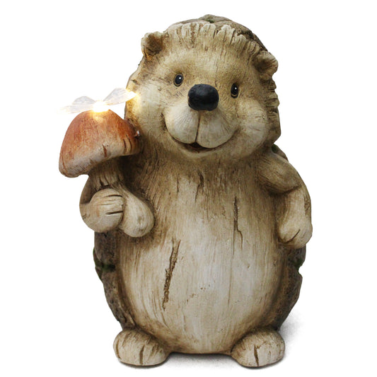 Solarleuchte Igel mit Schmetterling 33,5 cm in Holzoptik Gartenfigur Solarlampe