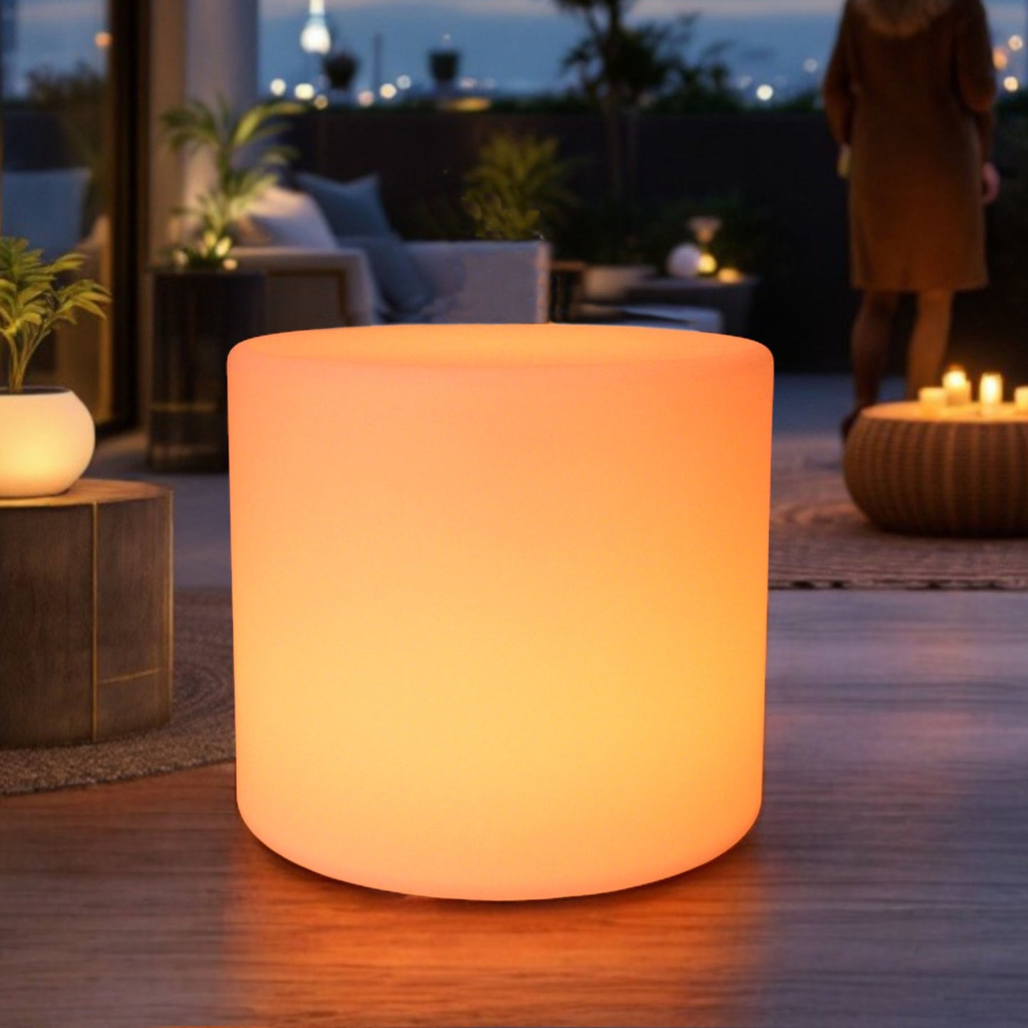 LED Hocker 45 cm hoch & 50 cm Ø Stylischer Leuchthocker Beistelltisch, Akku & Fernbedienung Lounge Möbel