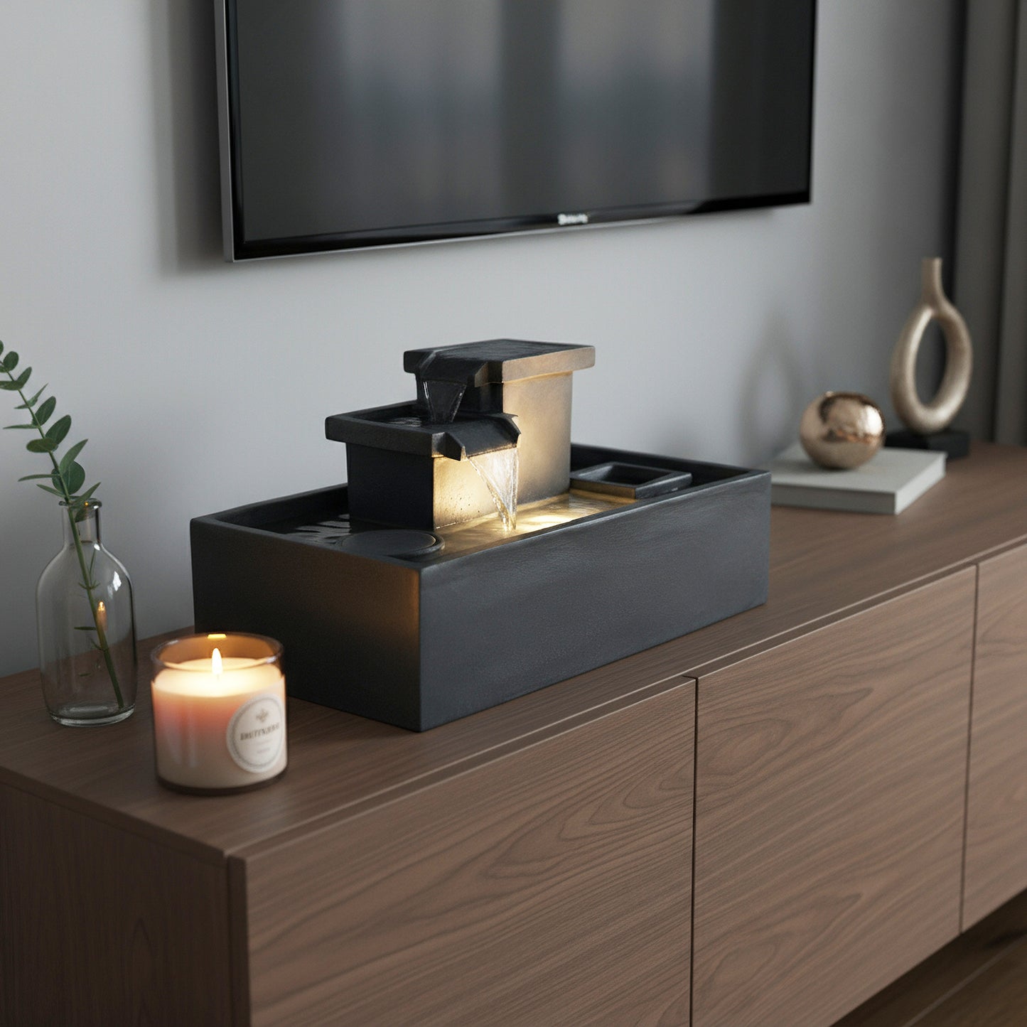 Springbrunnen mit LED Beleuchtung Tischbrunnen Zimmerbrunnen 49 cm Gartenbrunnen Wasserfall