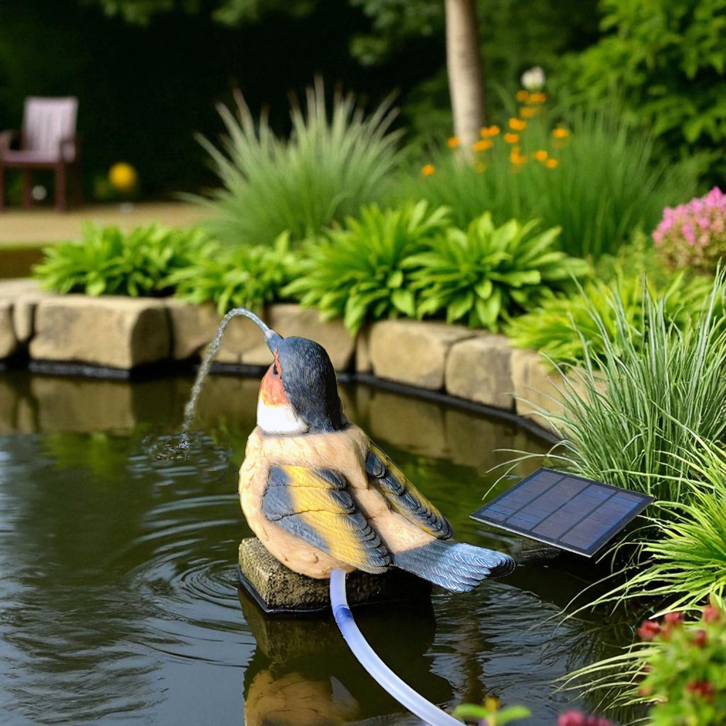 Solar Wasserspeier Vogel Gartenteichdeko Solarspringbrunnen Wasserspiel Brunnen Gartenbrunnen Gartenfigur