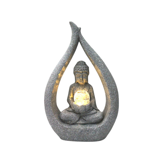 Solarleuchte Buddha Skulptur Granit-Optik mit Glaskugel moderne Solarlampe 30x15x46 cm