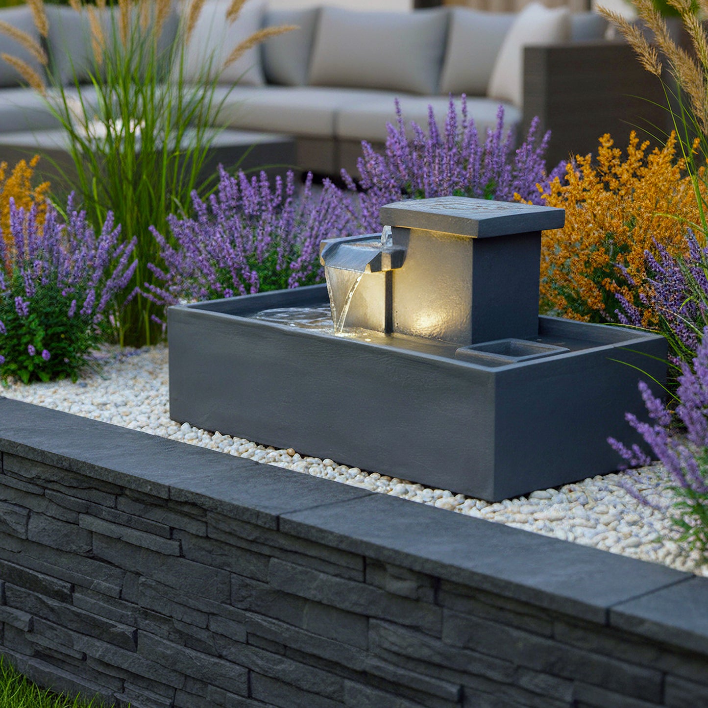 Springbrunnen mit LED Beleuchtung Tischbrunnen Zimmerbrunnen 49 cm Gartenbrunnen Wasserfall