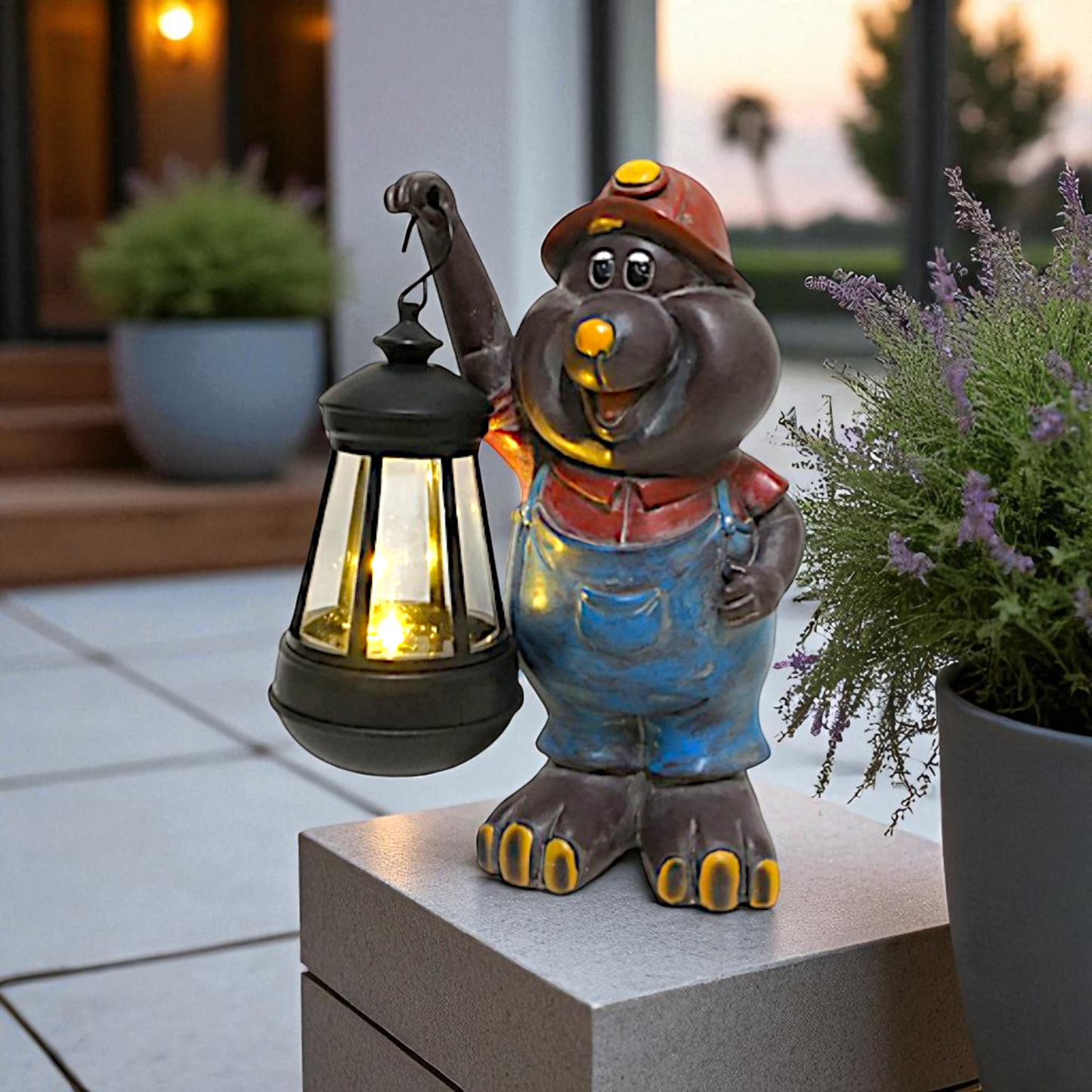 Solar Maulwurf Figur mit Laterne | LED Gartenfigur 21 cm warmweiß solarleuchte wetterfest Polyresin