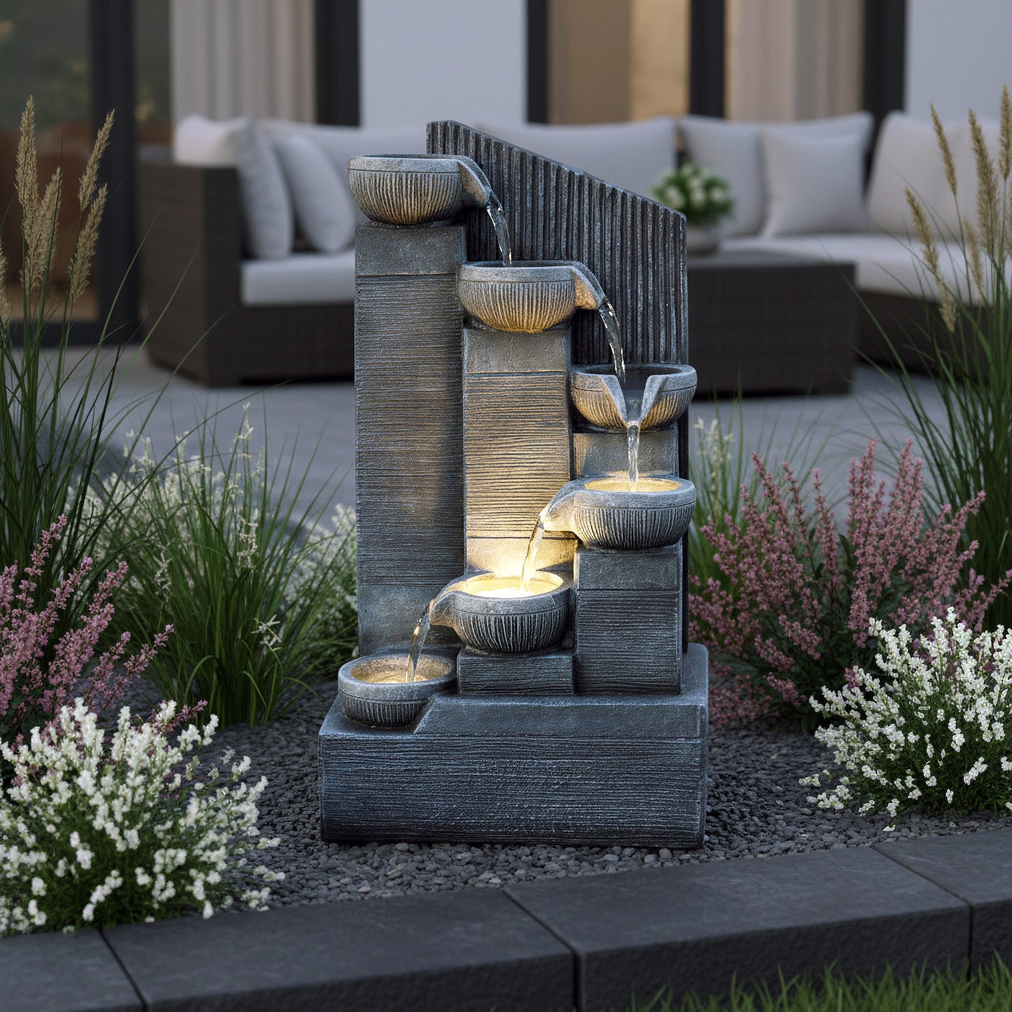 Zimmerbrunnen mit LED Beleuchtung Kaskade LR003 Gartenbrunnen 45 cm Springbrunnen Wasserspiel Deko-Brunnen