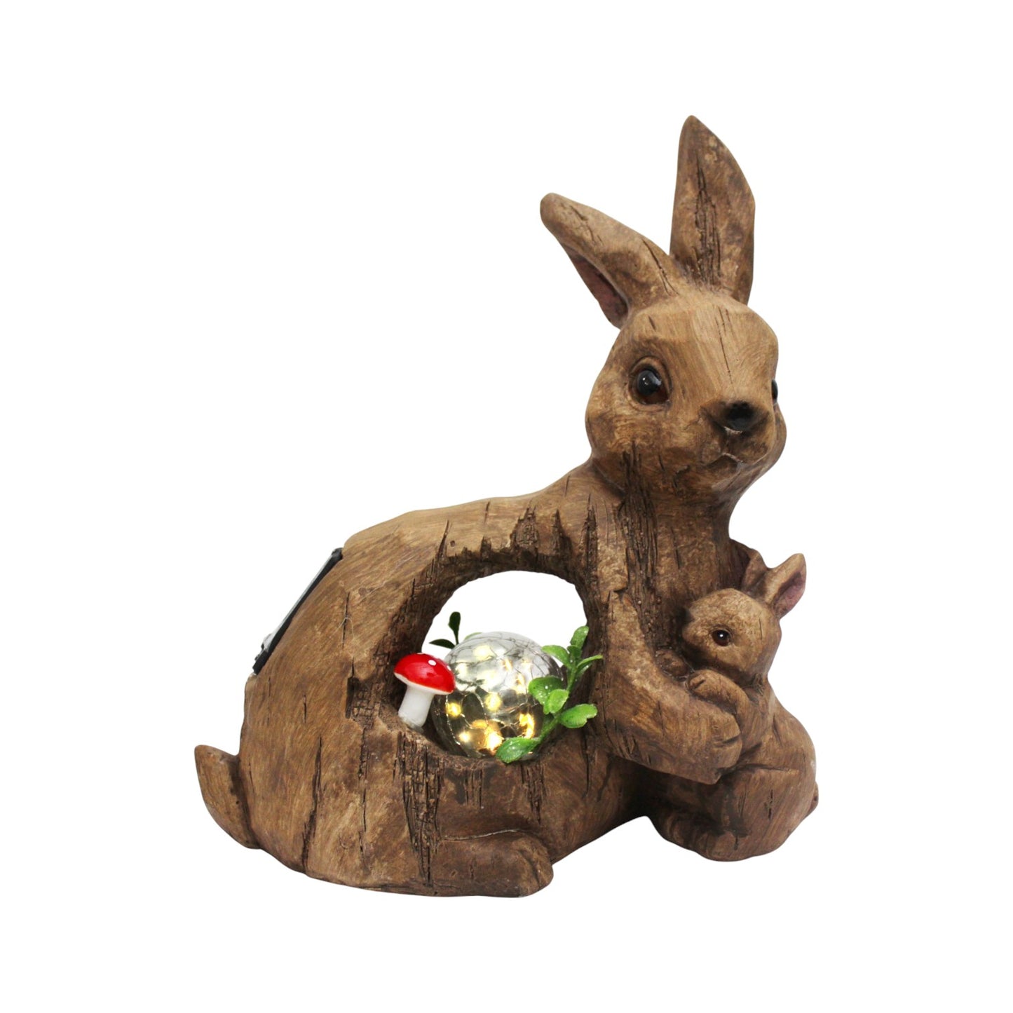 Solar Gartenfigur Hase mit Glaskugel Hasenfamilie Tierfigur Gartendekoration Solarlampe