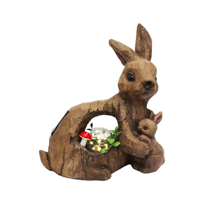 Solar Gartenfigur Hase mit Glaskugel Hasenfamilie Tierfigur Gartendekoration Solarlampe