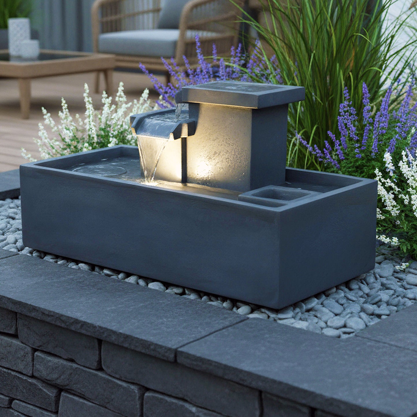 Springbrunnen mit LED Beleuchtung Tischbrunnen Zimmerbrunnen 49 cm Gartenbrunnen Wasserfall