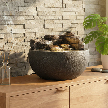 Springbrunnen mit LED Beleuchtung TP3003 Zimmerbrunnen rund Stein-Optik Wasserfall Gartenbrunnen 42x30 cm Wasserspiel Deko