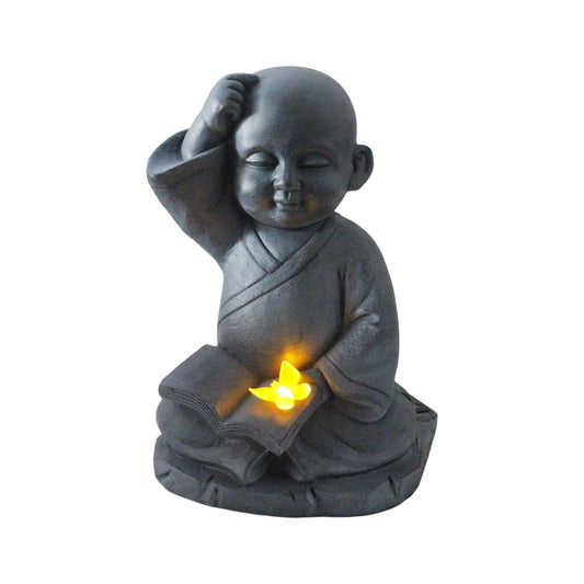 Solarleuchte Mönch Solarlampe Gartenfigur 41x30x24 cm Buddha mit Buch