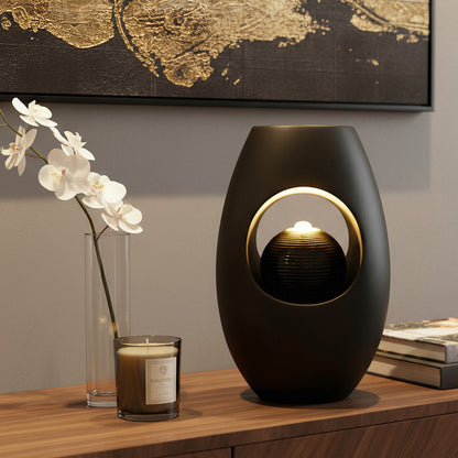 Zimmerbrunnen Blumenvase schwarz BK913 mit LED Beleuchtung Tischbrunnen Vase modern Brunnen Wasserspiel 40 cm