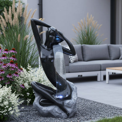 Design Springbrunnen mit LED Beleuchtung Zimmerbrunnen 101 cm Granit-Optik Gartenbrunnen Skulptur Brunnen Wasserspiel