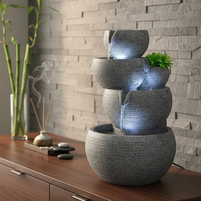 Zimmerbrunnen mit LED Beleuchtung Brunnen Innen- und Außenbereich Granit-Optik Springbrunnen Kaskade 44,5 cm