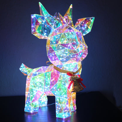Beleuchtetes Rentier LED Kristall-Optik 41 cm – kaltweiß leuchtende Weihnachtsdekoration für Innen & Terrasse – Netzteil mit Timer 6 h – festliche Winterdeko Weihnachtsbeleuchtung