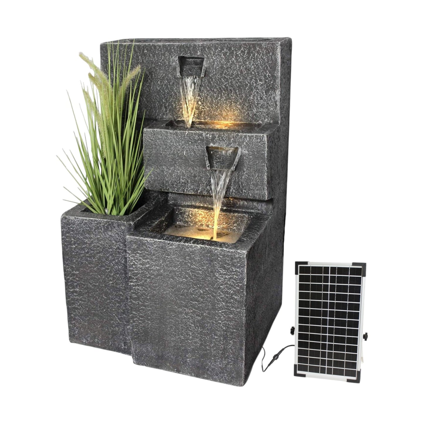 Solar Gartenbrunnen Grada bepflanzbar mit LED Beleuchtung Springbrunnen Akku Funktion