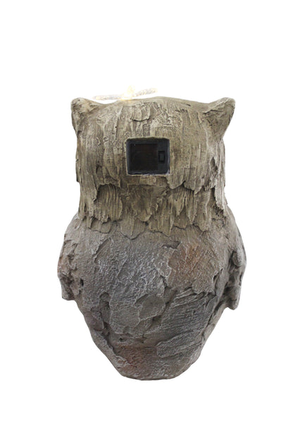 Gartenfigur Eule mit Solarbeleuchtung 35 cm Steinoptik Gartendekoration Solarleuchte Grau Kunststein