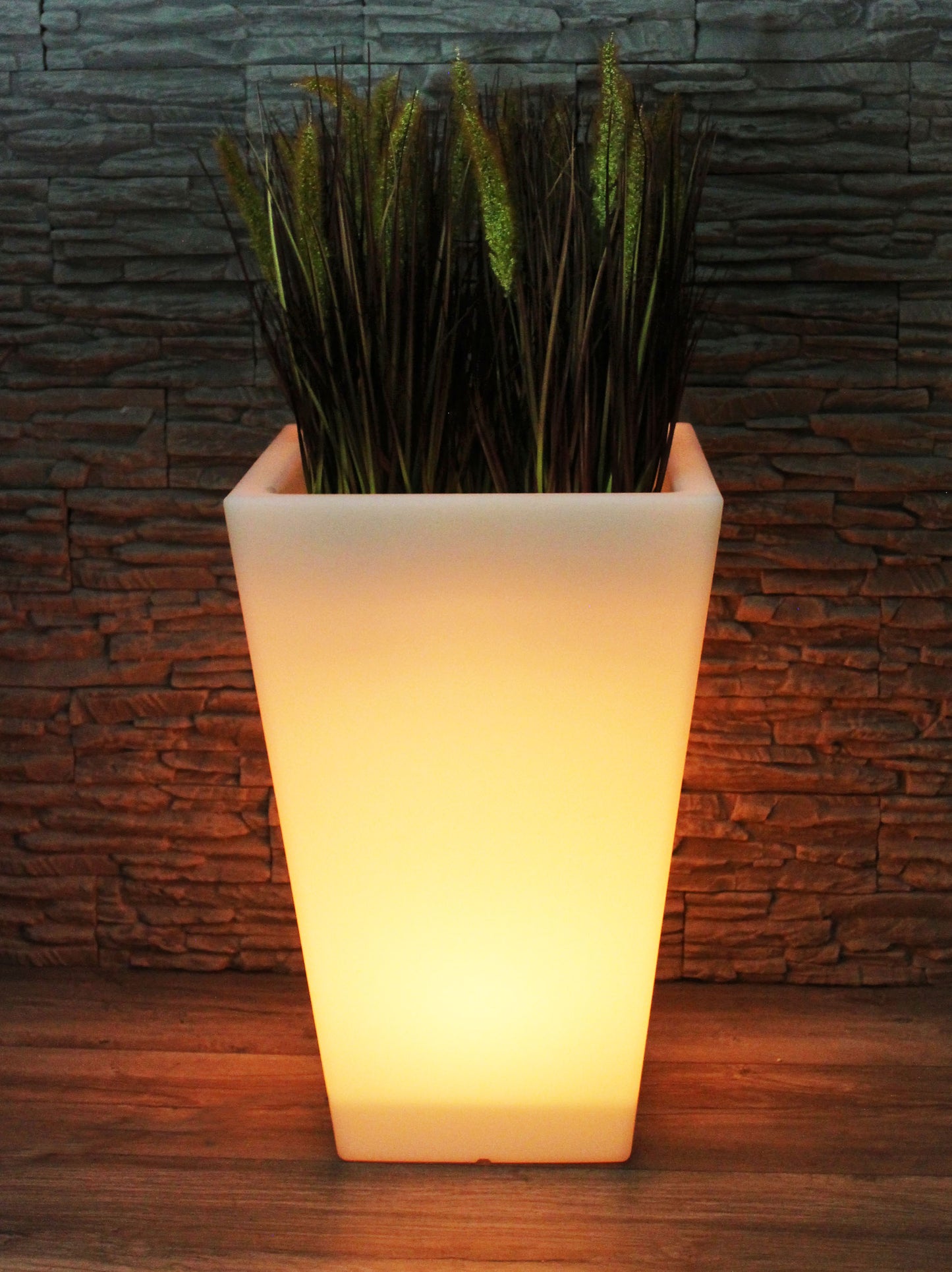 Großer LED Blumenkübel 69,5 x 45 cm beleuchtet RGB mit Fernbedienung Pflanzkübel modern Blumentopf Akku und Netzkabel Indoor § Outdoor