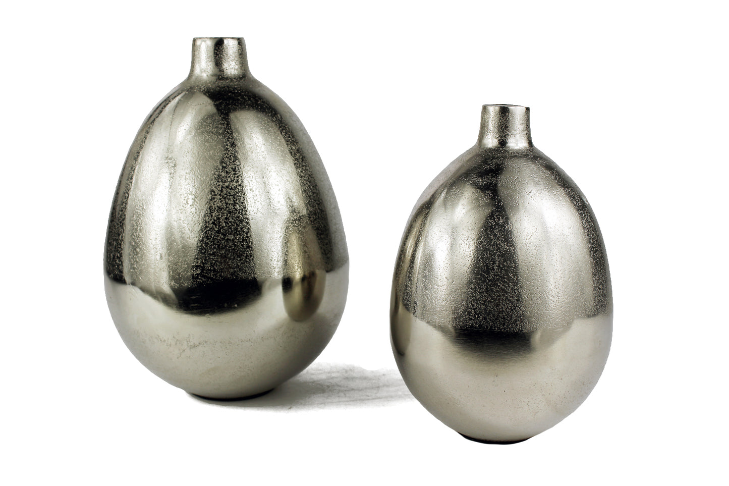 Dekovase 2er Set Aluminium Ei rund silberfarben 20cm / 16 cm Vase Tischvase