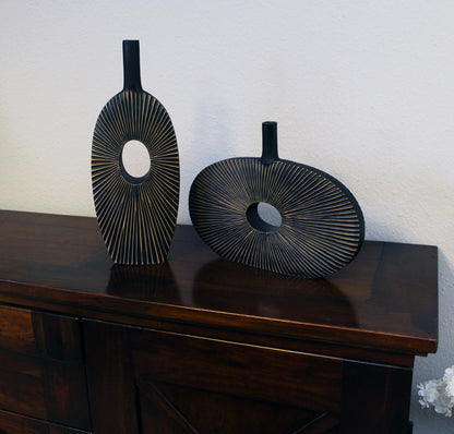 Dekovase geriffelt moderne Blumenvase braun dunkel