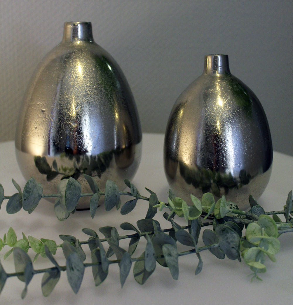 Dekovase 2er Set Aluminium Ei rund silberfarben 20cm / 16 cm Vase Tischvase