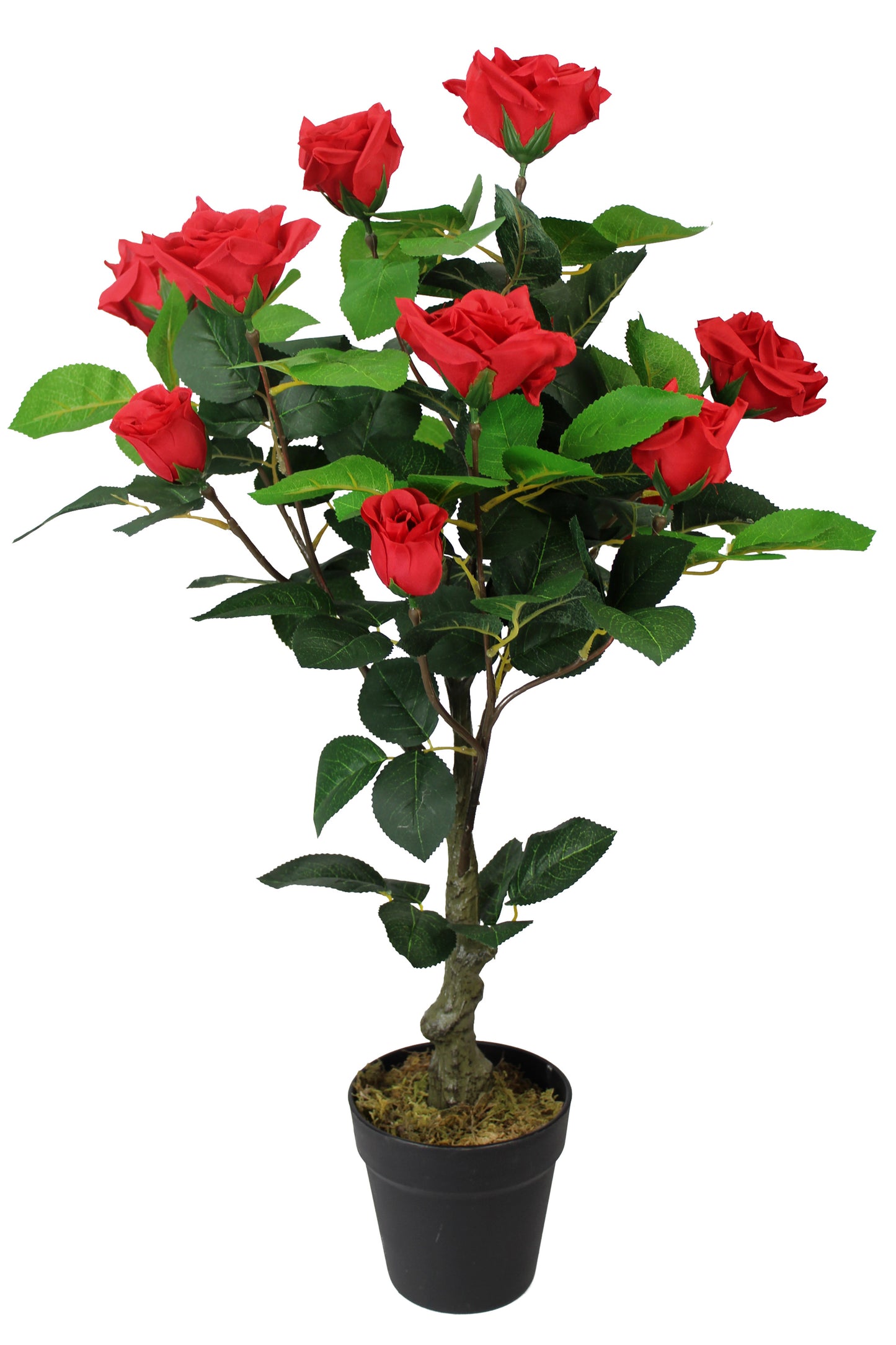 Künstlicher Rosenstamm 75 cm Rot mit 12 Rosen und 114 Blätter Kunstrose künstliche Rose Kunstpflanze