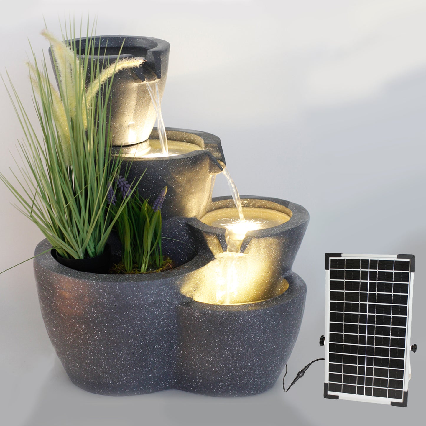 Solar Gartenbrunnen Botana warmweiß Springbrunnen Solarbrunnen bepflanzbar mit LED Beleuchtung