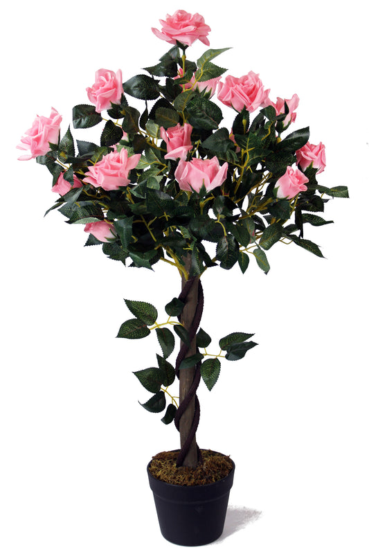 Künstlicher Rosenstamm 90 cm Rosa mit 21 Rosen und 259 Blätter Kunstrose künstliche Rose Kunstpflanze