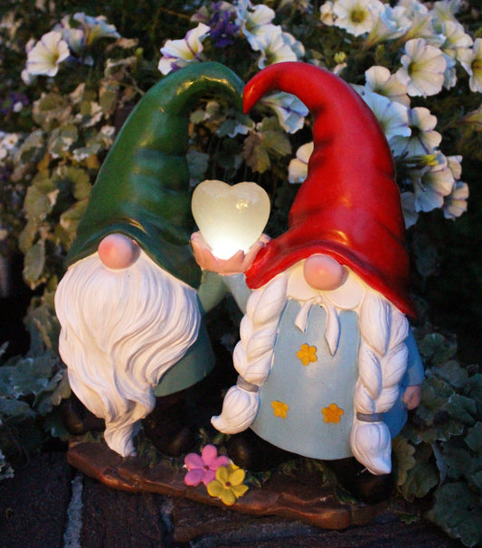 Solar Gartenfigur Gartenzwerg Pärchen mit Herz Wichtel Solarleuchte Solarlampe